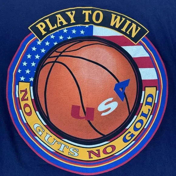 Vintage 90s College Ware Basketball T Shirt Men L Navy Single Stitch Made In USA - Picture 2 of 11